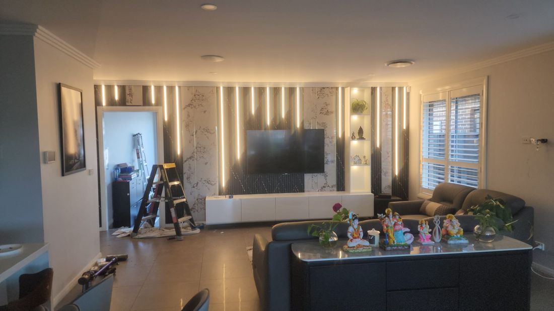 Living room feature wall with LED lighting